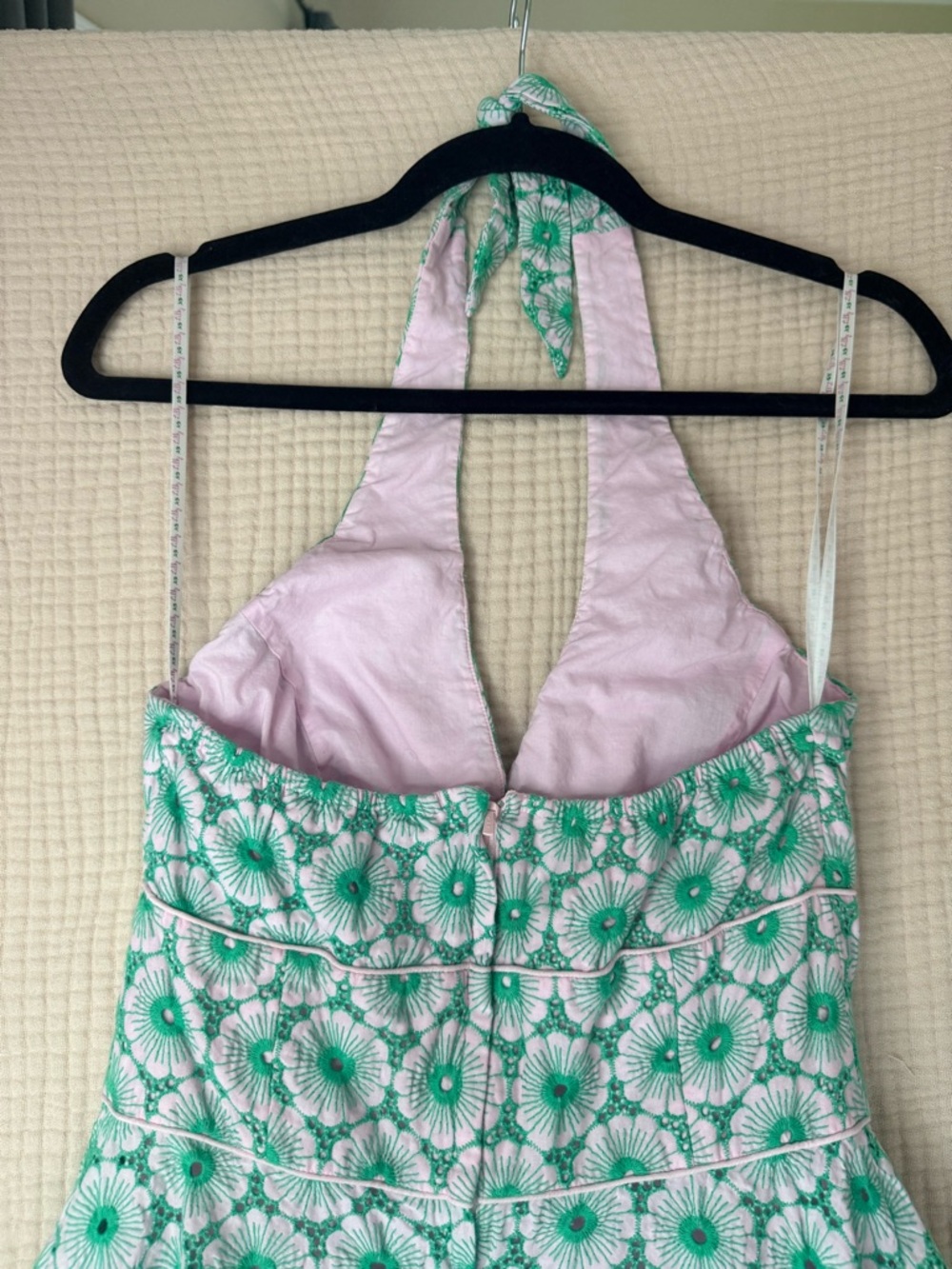 Lilly Pulitzer Halter Dress Size 8 Green White Floral Fit & Flare Cotton Summer - Picture 11 of 14